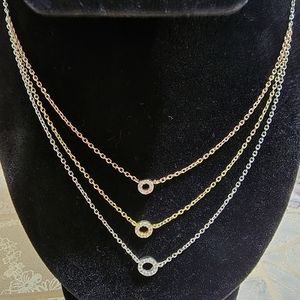 Tri-color fashion jewelry silver necklace with cubic zirconia